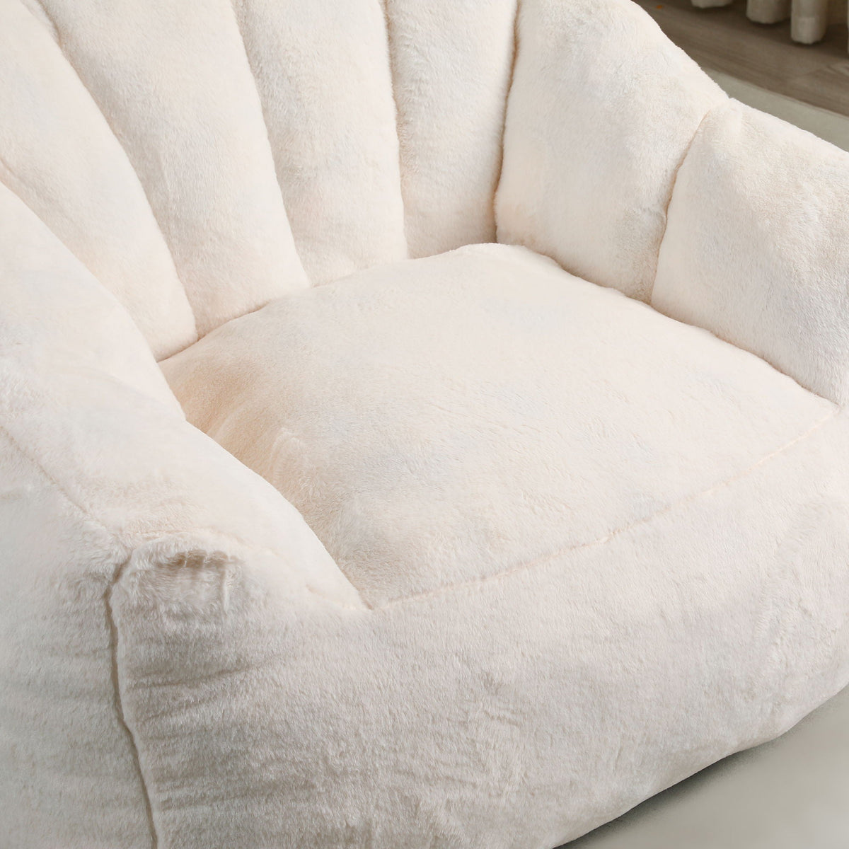 Beanbag chair by HouseOfZazla with armrests, white plush fabric, high-density foam on Tampa Home & Garden Store