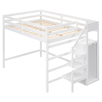 Loft bed with built-in wardrobe and staircase in white wood frame with slatted base on Tampa Home & Garden Store