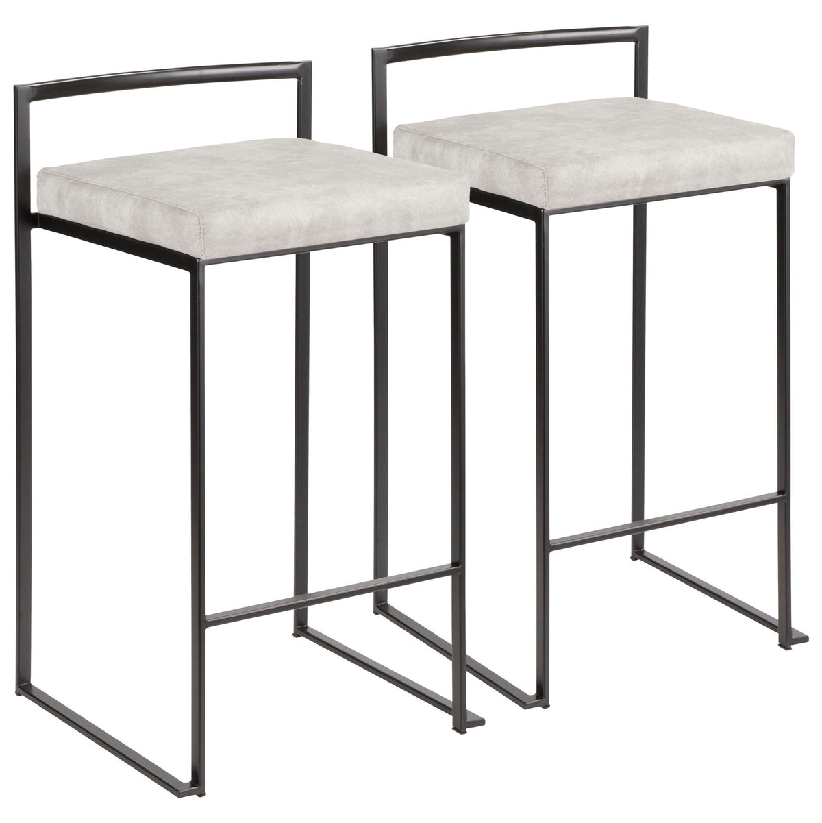 Stackable Counter Stools pair with Gray Cushioned Seat, black metal frame by HouseOfZazla on Tampa Home & Garden Store