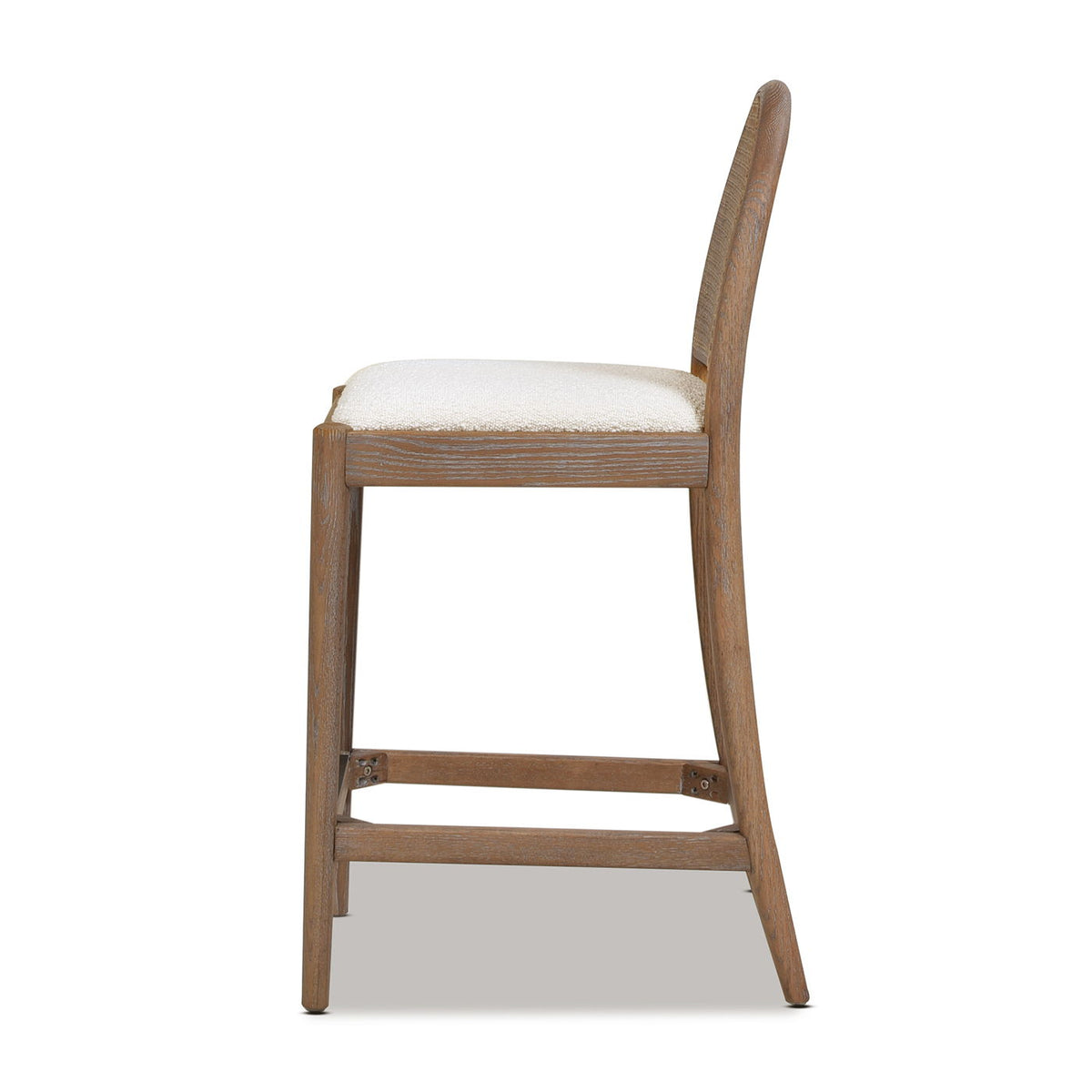 Curved back cane counter stool with white upholstered seat and natural wood frame HouseOfZazla on Tampa Home & Garden Store