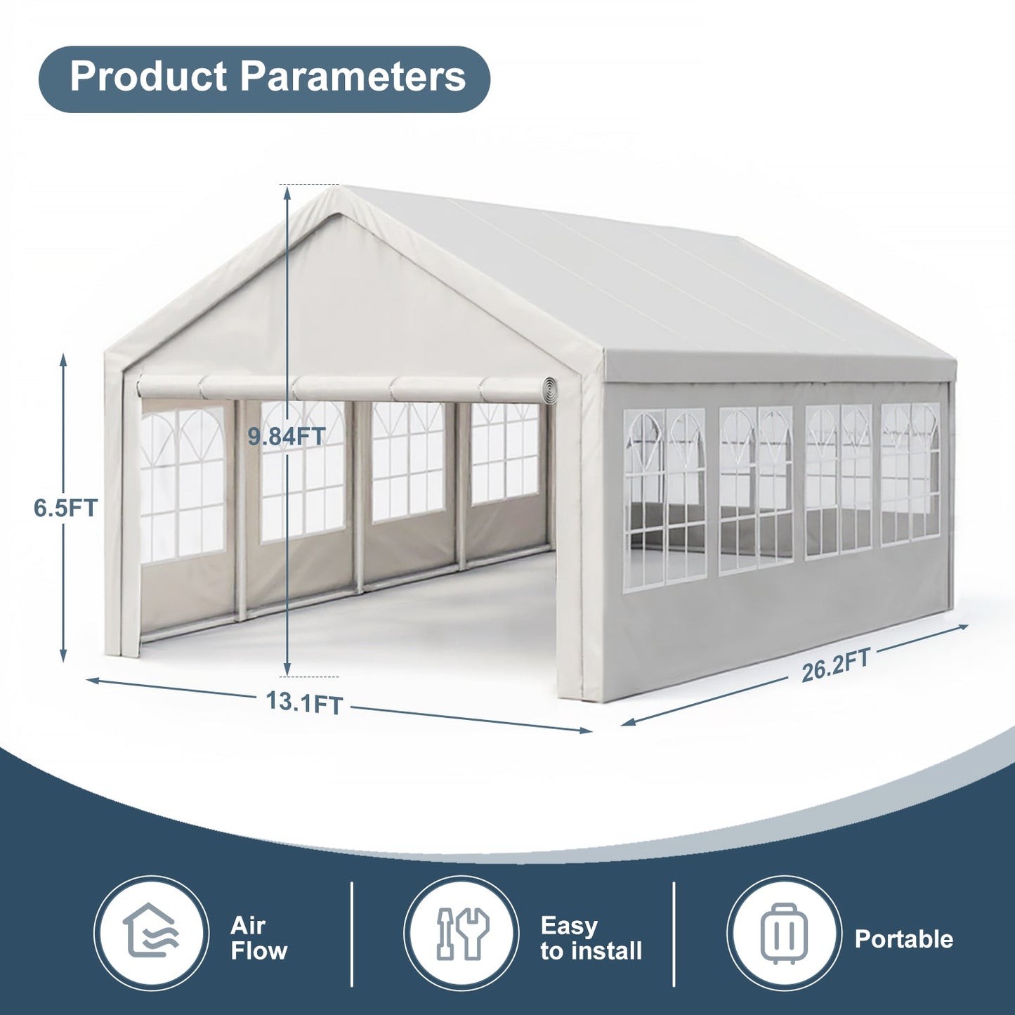 HouseOfZazla 13x26 ft carport canopy tent with white top and arched windowed sidewalls on Tampa Home & Garden Store