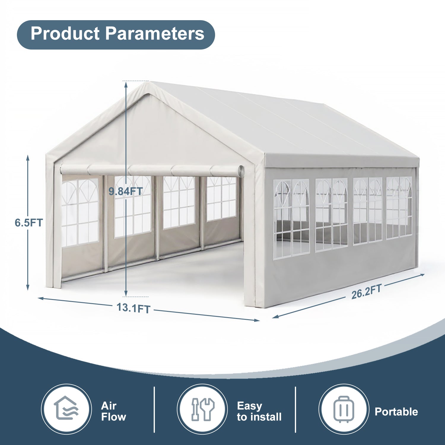 HouseOfZazla 13x26 ft carport canopy tent with white top and arched windowed sidewalls on Tampa Home & Garden Store