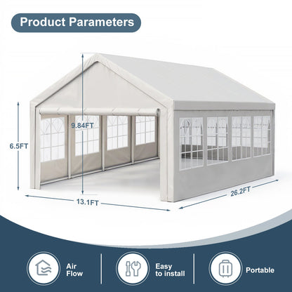 HouseOfZazla 13x26 ft carport canopy tent with white top and arched windowed sidewalls on Tampa Home & Garden Store