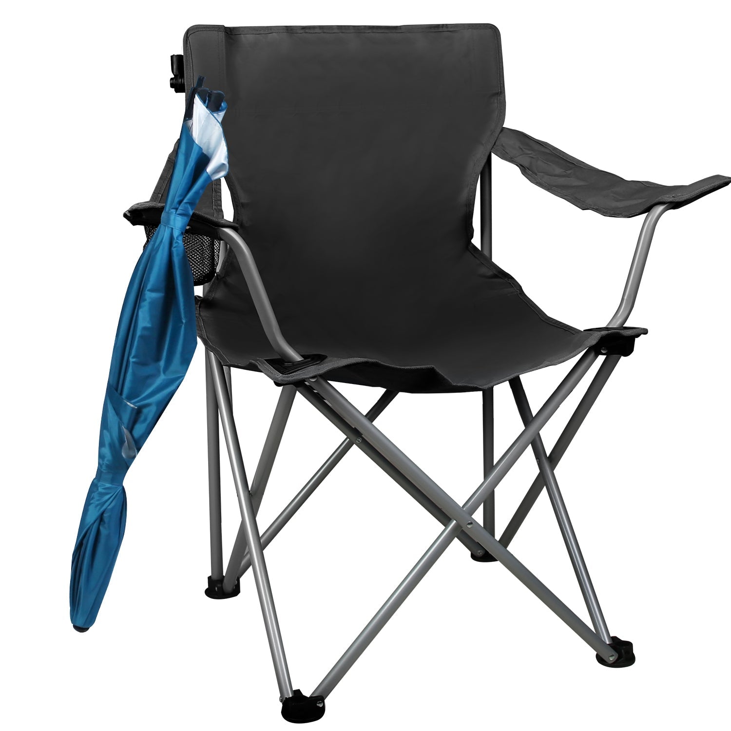 GemGear foldable camping chair with detachable umbrella arm and cup holder, black fabric on Tampa Home & Garden Store