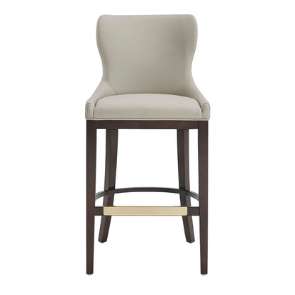 Bar Height Barstool with Backrest beige leather, dark wood legs 28-30in by HouseOfZazla on Tampa Home & Garden Store