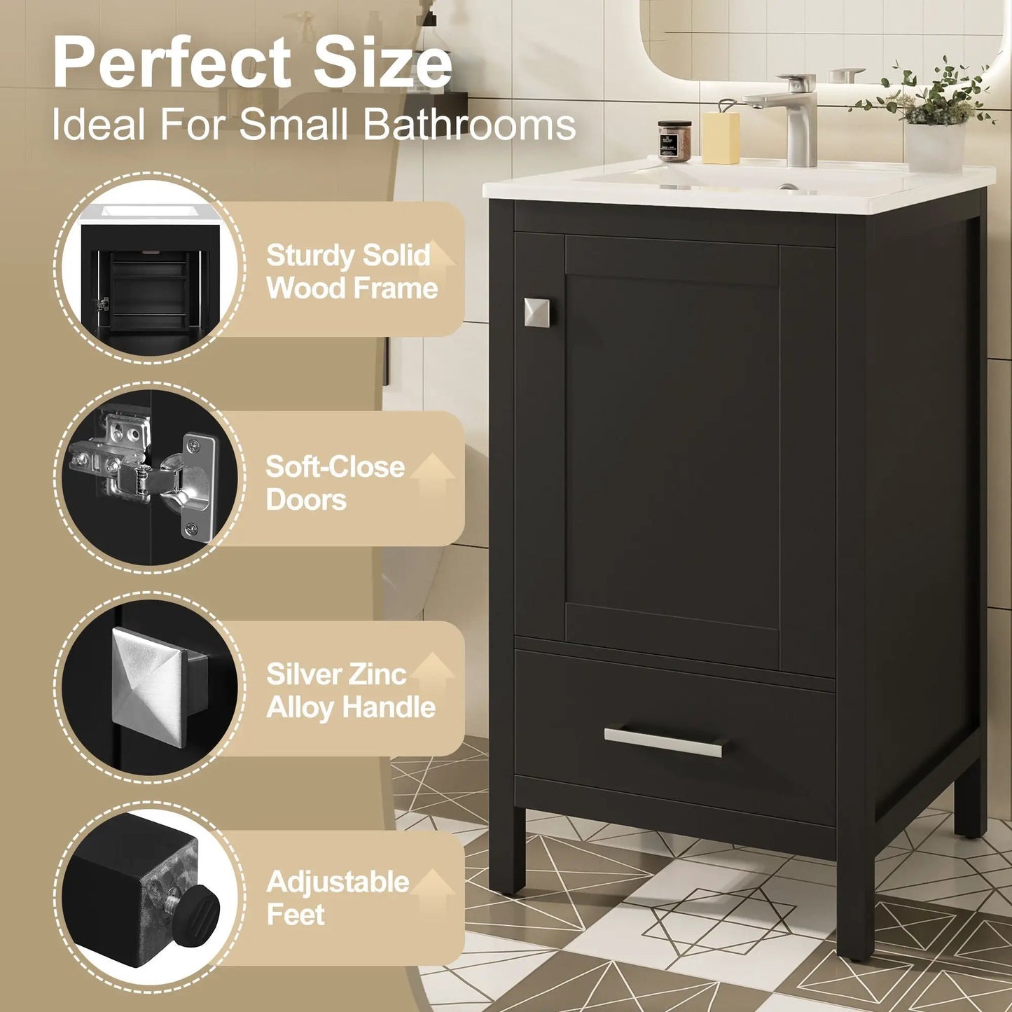 Bathroom Vanity Ceramic Sink and Divider Drawer