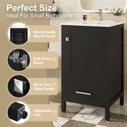 Bathroom Vanity Ceramic Sink and Divider Drawer