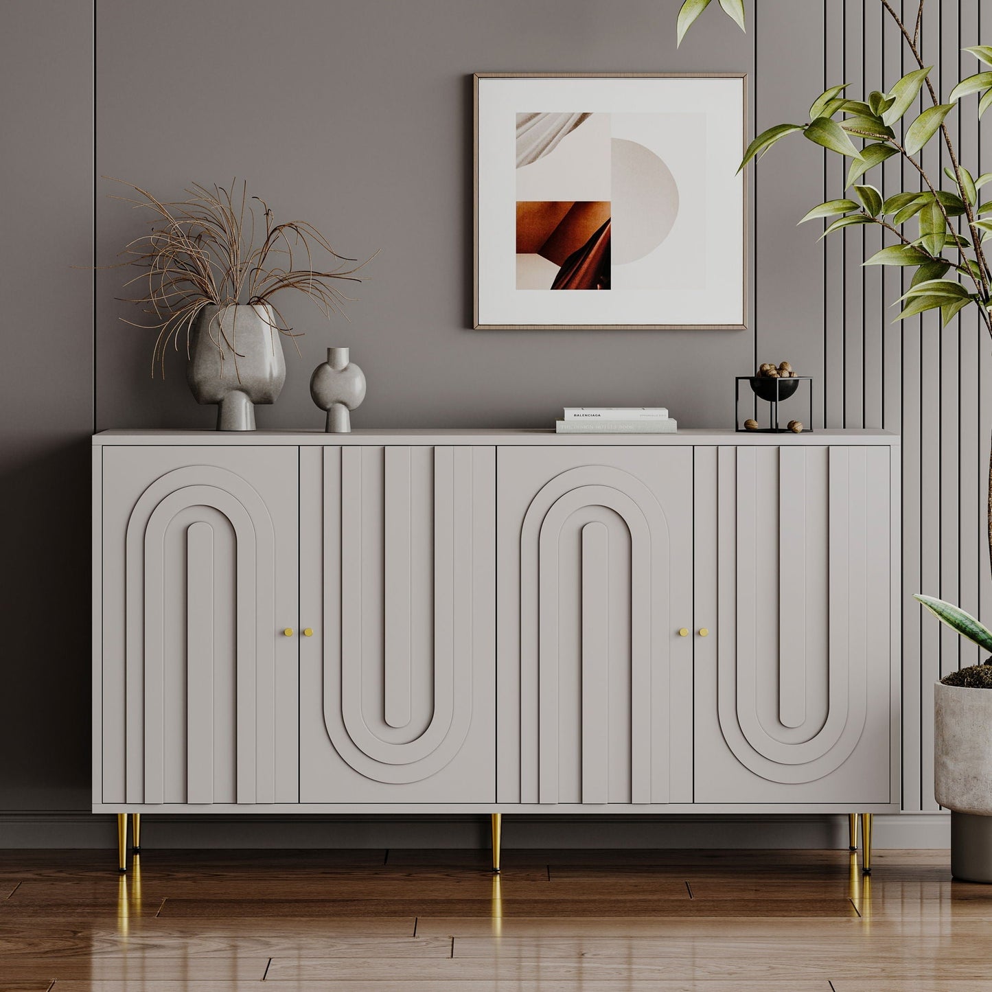 Modern Lacquered Four Door Sideboard for Home