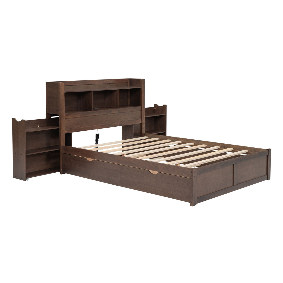 Brown storage platform bed with pull-out shelves, trundle, and 2 drawers by HouseOfZazla on Tampa Home & Garden Store