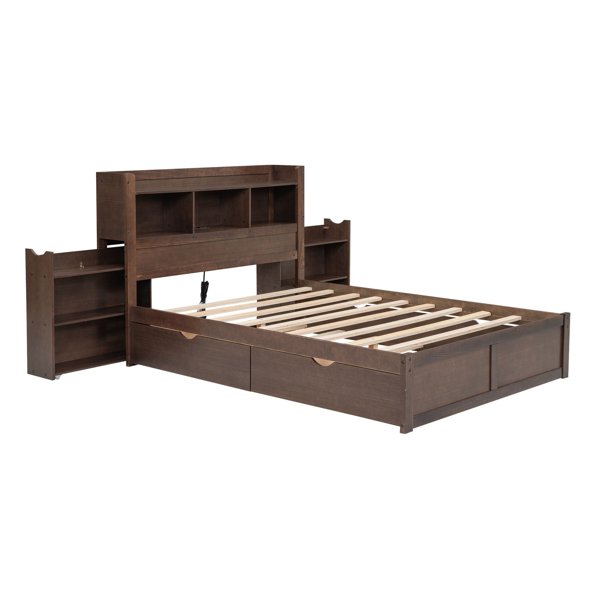 Brown storage platform bed with pull-out shelves, trundle, and 2 drawers by HouseOfZazla on Tampa Home & Garden Store