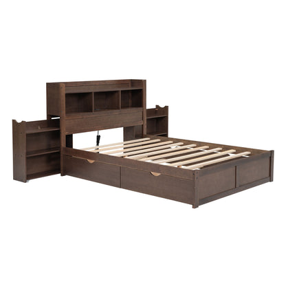 Brown storage platform bed with pull-out shelves, trundle, and 2 drawers by HouseOfZazla on Tampa Home & Garden Store