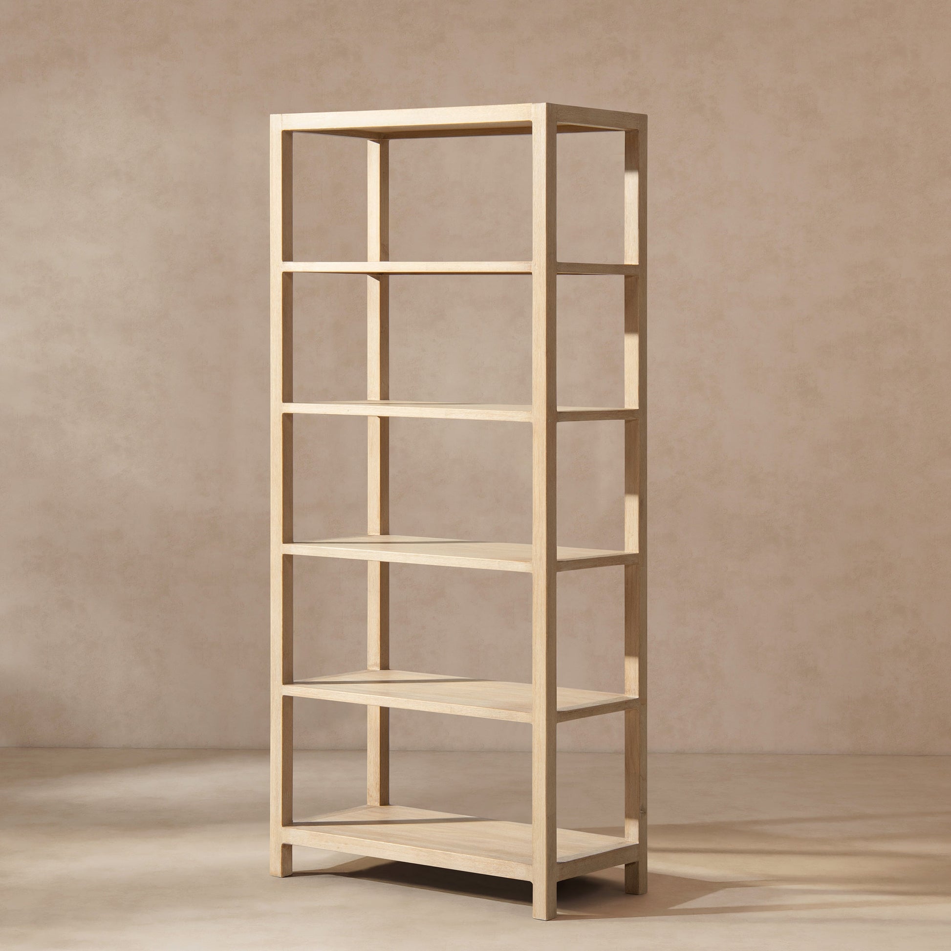 Ellis 71in Reclaimed Wood 5-Shelf Open Frame Bookcase by HouseOfZazla in light wood finish on Tampa Home & Garden Store