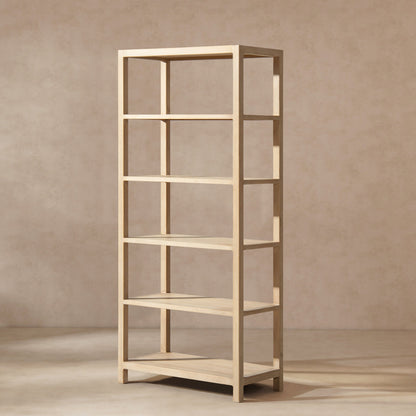 Ellis 71in Reclaimed Wood 5-Shelf Open Frame Bookcase by HouseOfZazla in light wood finish on Tampa Home & Garden Store