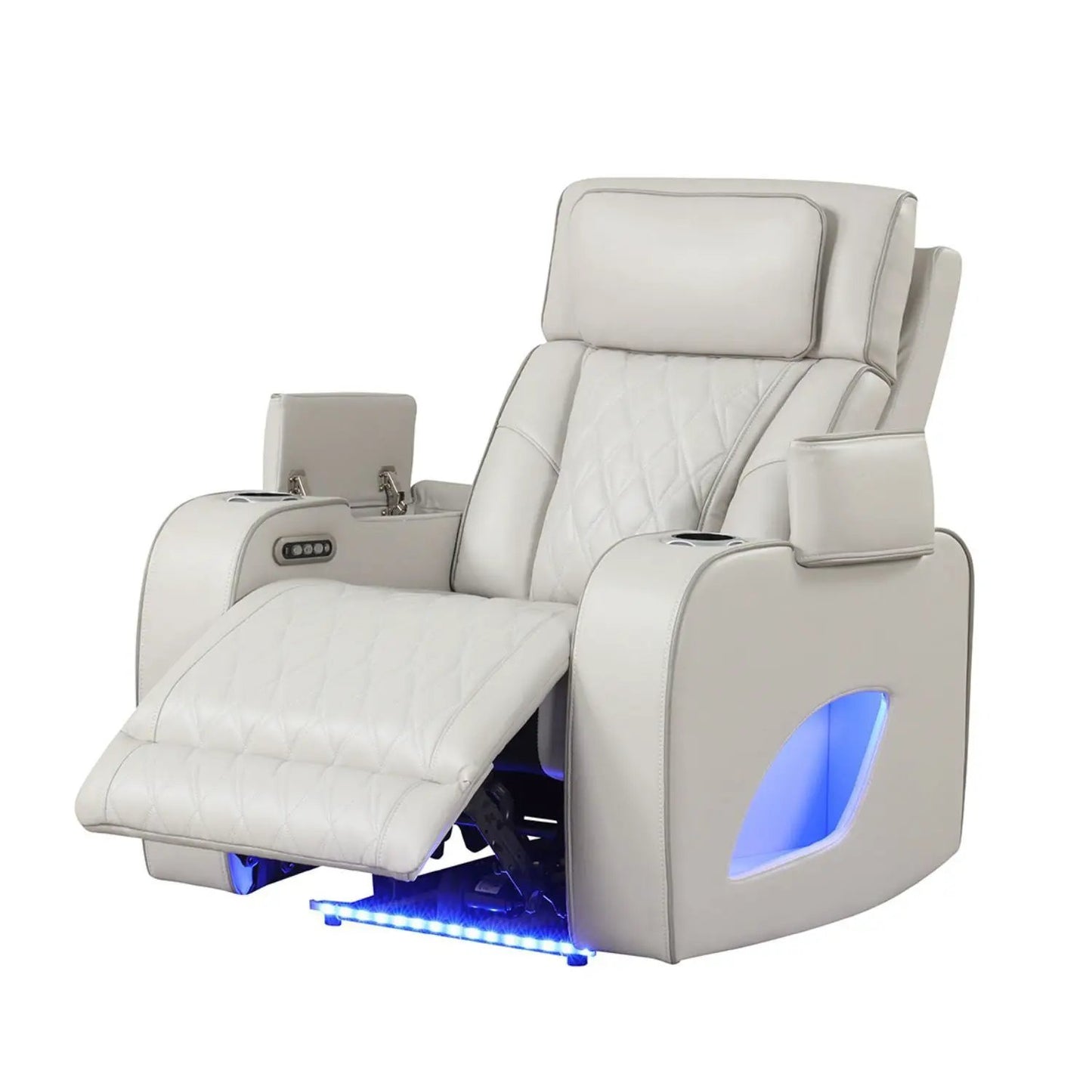 Fortuner Power Reclining Chair cream leather with diamond quilted upholstery on Tampa Home & Garden Store
