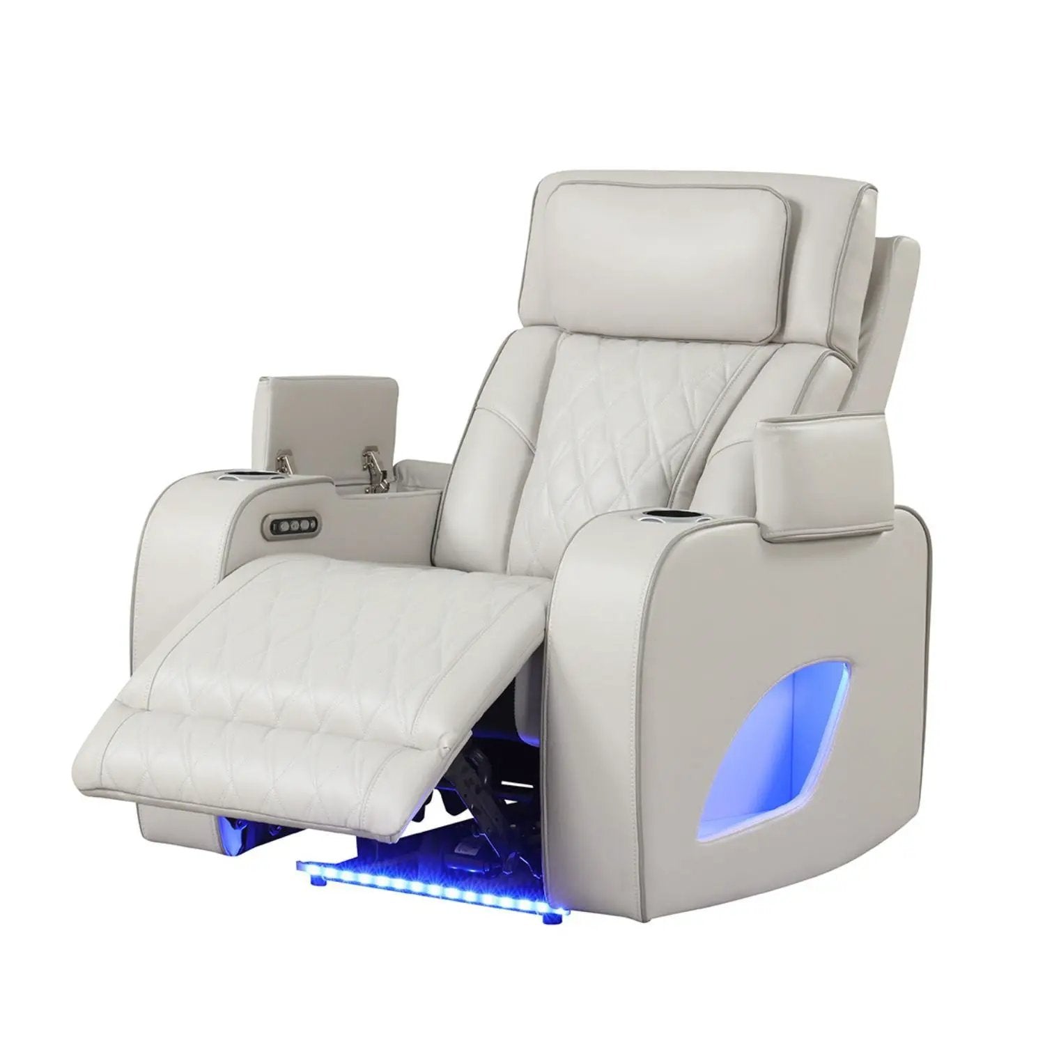 Fortuner Power Reclining Chair cream leather with diamond quilted upholstery on Tampa Home & Garden Store