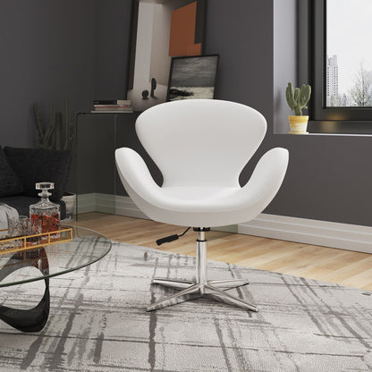 Raspberry Swivel Lounge Chair by HouseOfZazla, white shell, chrome base, 360° rotation on Tampa Home & Garden Store