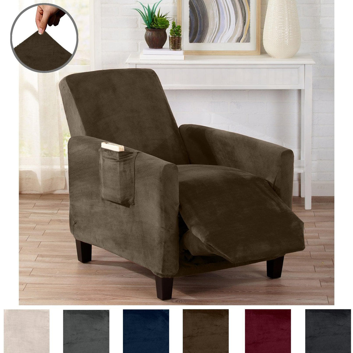 Velvet Stretch Slipcover Gale Collection for dark brown armchair by Great Bay Home on Tampa Home & Garden Store
