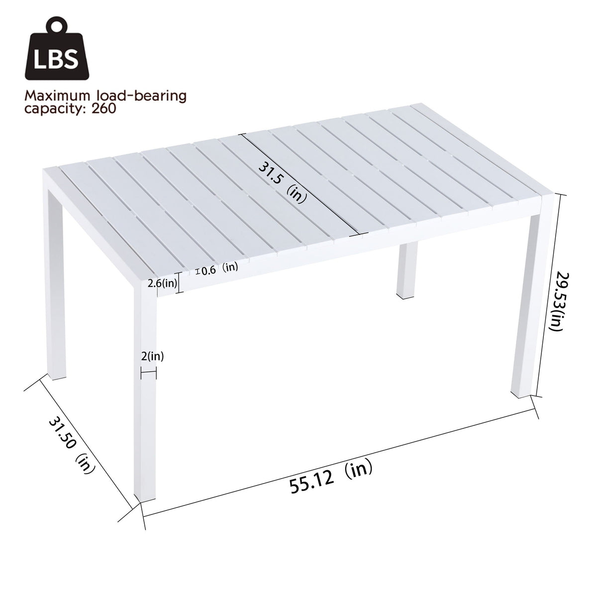 Modern long white dining table with slatted top and UV-resistant metal legs HouseOfZazla on Tampa Home & Garden Store