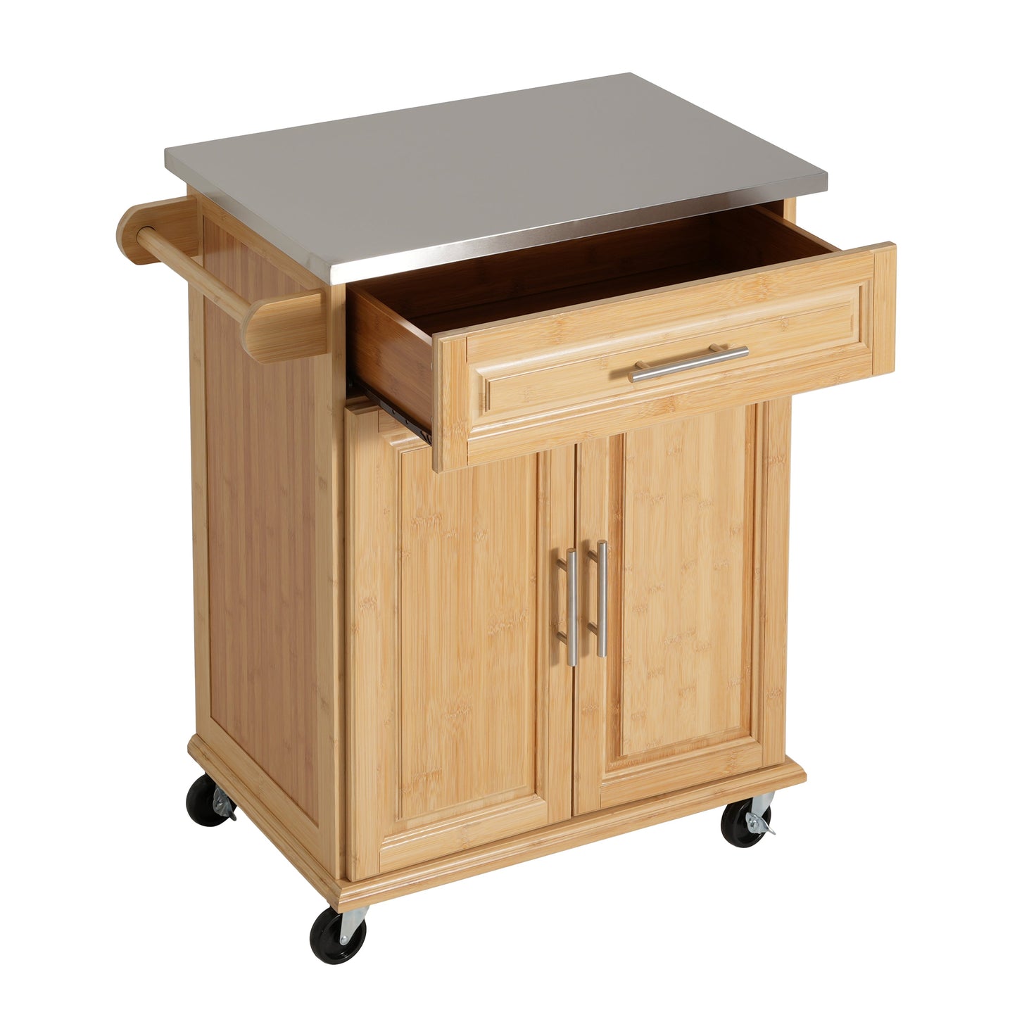 Compact Bamboo Kitchen Cart and Stainless Steel