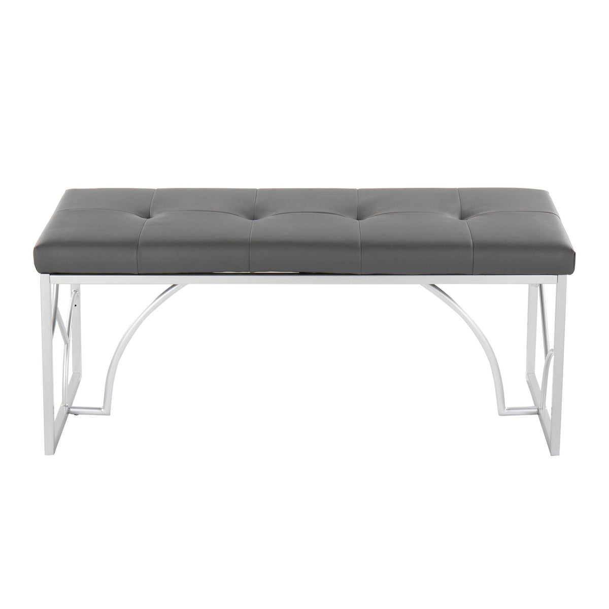 Elegant Contemporary Upholstered Bench gray tufted cushion with chrome frame HouseOfZazla on Tampa Home & Garden Store