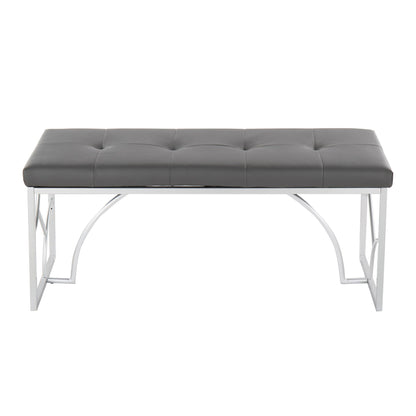 Elegant Contemporary Upholstered Bench gray tufted cushion with chrome frame HouseOfZazla on Tampa Home & Garden Store