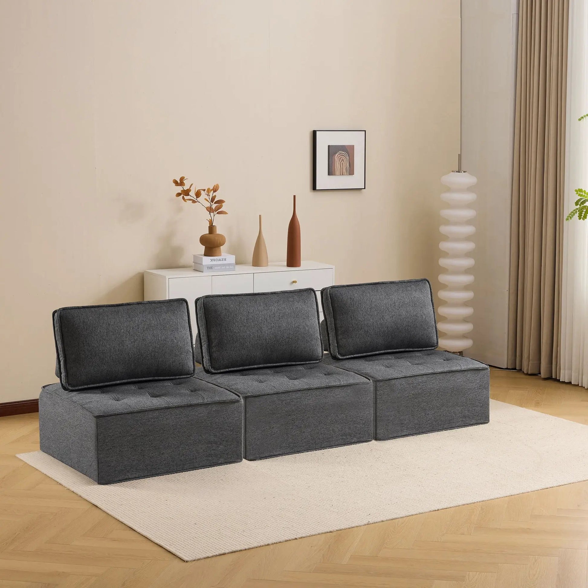 Armless 3-seat modular sofa in dark gray fabric by Unique Piece Furniture on Tampa Home & Garden Store
