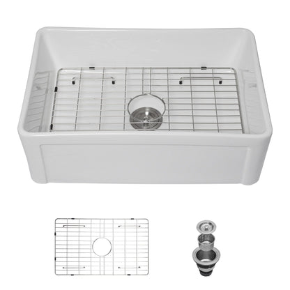 Apron Front reversible single bowl kitchen sink with grid and strainer by HouseOfZazla, white finish on Tampa Home & Garden Store
