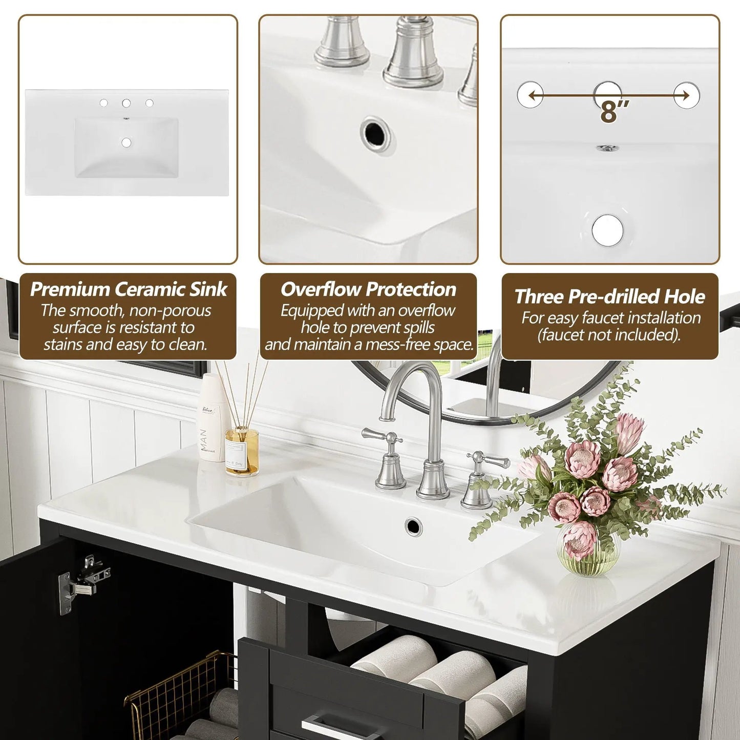 Bathroom Vanity With Sink Solid Wood Cabinet
