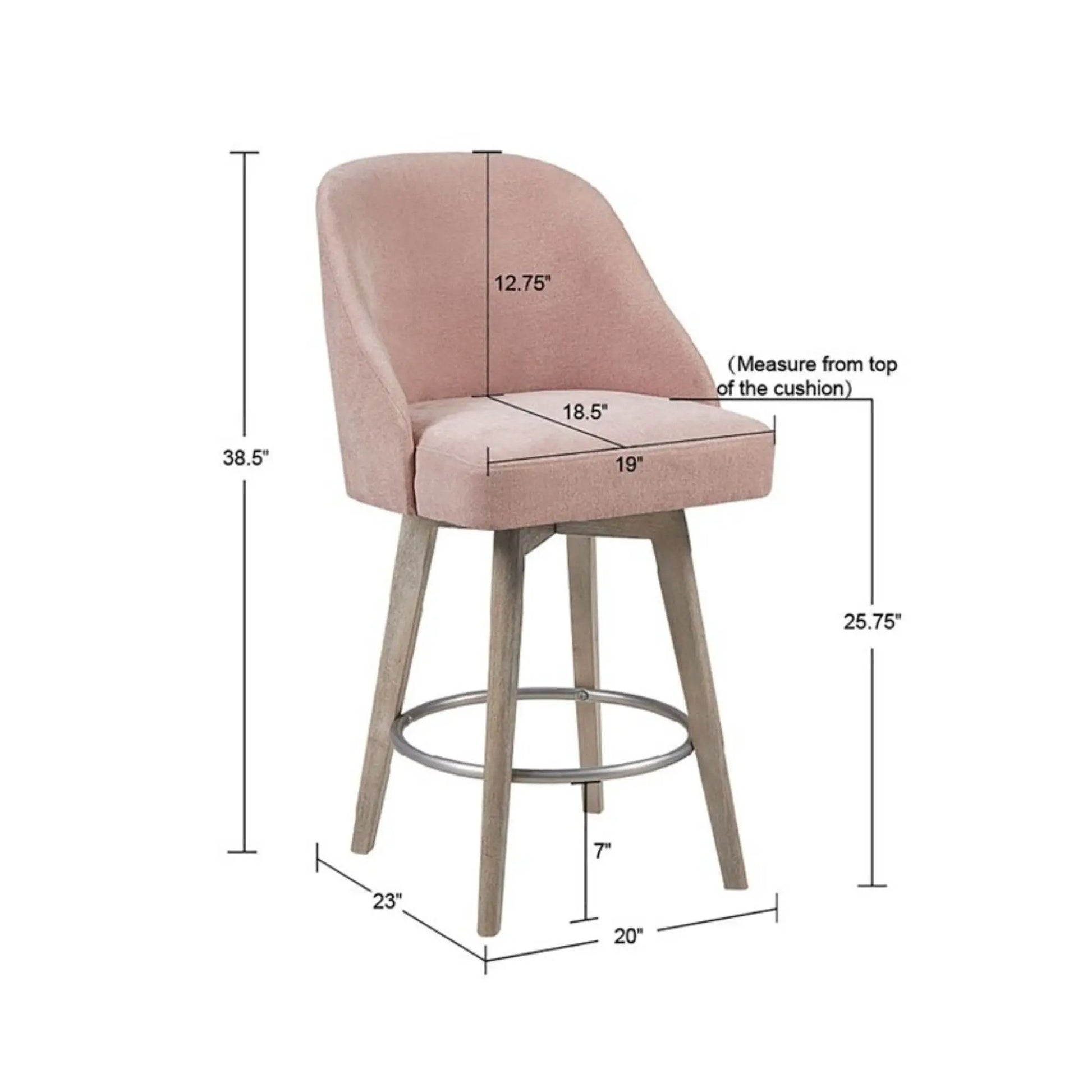 Pearce Bar Stool with Swivel Seat, blush-pink fabric, wood legs, counter-height 24–27 in on Tampa Home & Garden Store