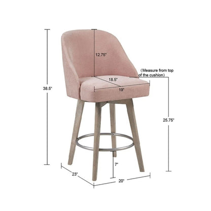 Pearce Bar Stool with Swivel Seat, blush-pink fabric, wood legs, counter-height 24–27 in on Tampa Home & Garden Store