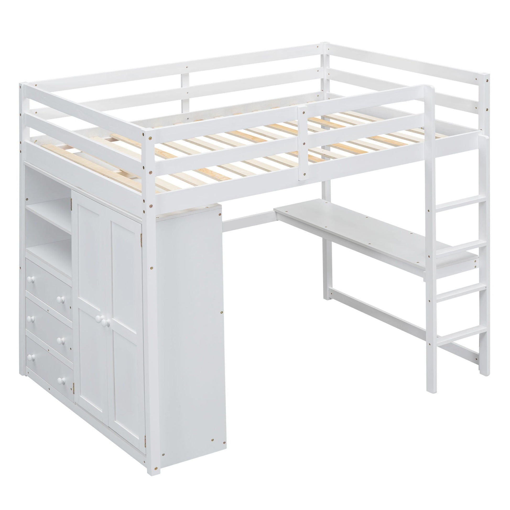 Loft bed with built-in wardrobe, shelves and drawers in white by HouseOfZazla on Tampa Home & Garden Store