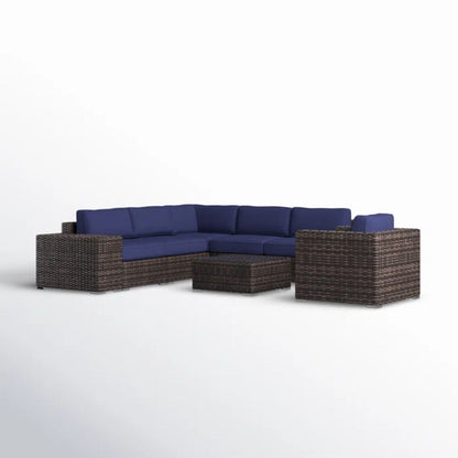 3-piece wicker outdoor seating set with navy cushions and coffee table by HouseOfZazla on Tampa Home & Garden Store