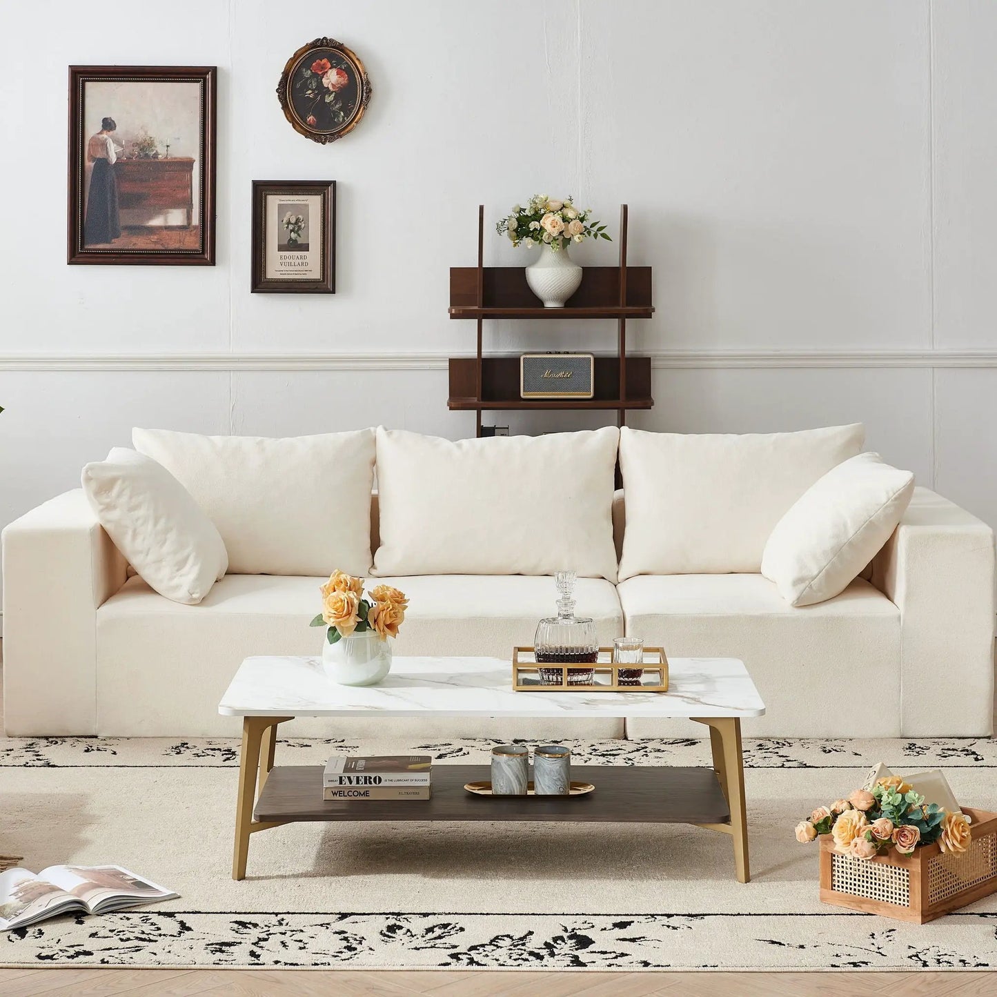 Coffee Table for Living Room, Golden White