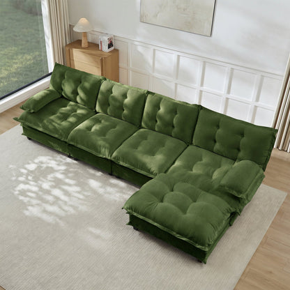 138in L-shaped modern sofa modular sectional cloud couch with ottoman, green tufted fabric by HouseOfZazla on Tampa Home & Garden Store