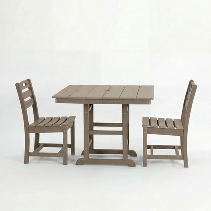 Antique Wood Patio Dining Set And Two Chairs