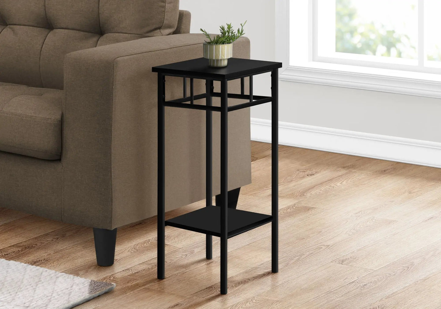 Accent table square black metal two-tier end table with slim legs on Tampa Home & Garden Store