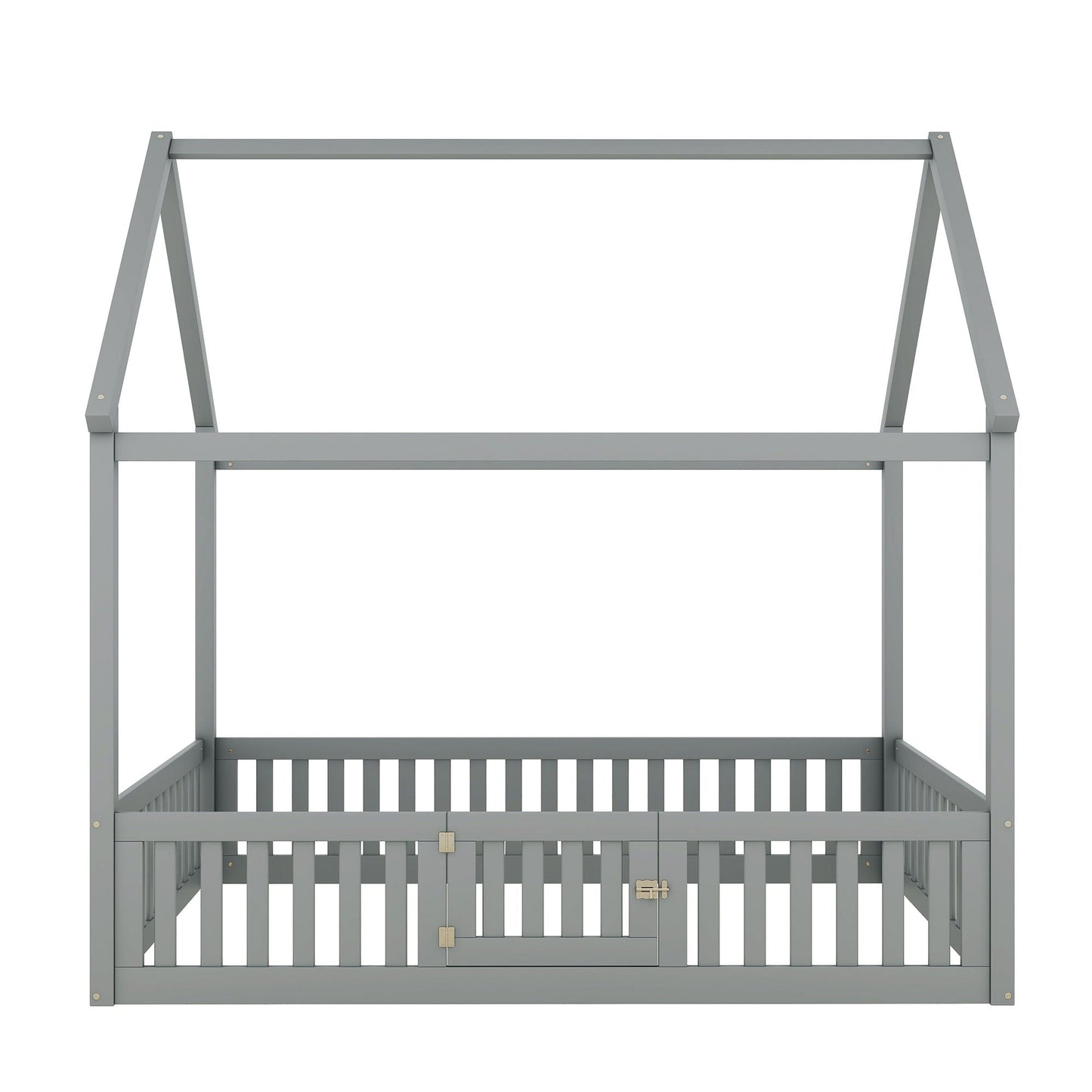 Wood House Bed With Fence And Door gray finish platform bed frame on Tampa Home & Garden Store
