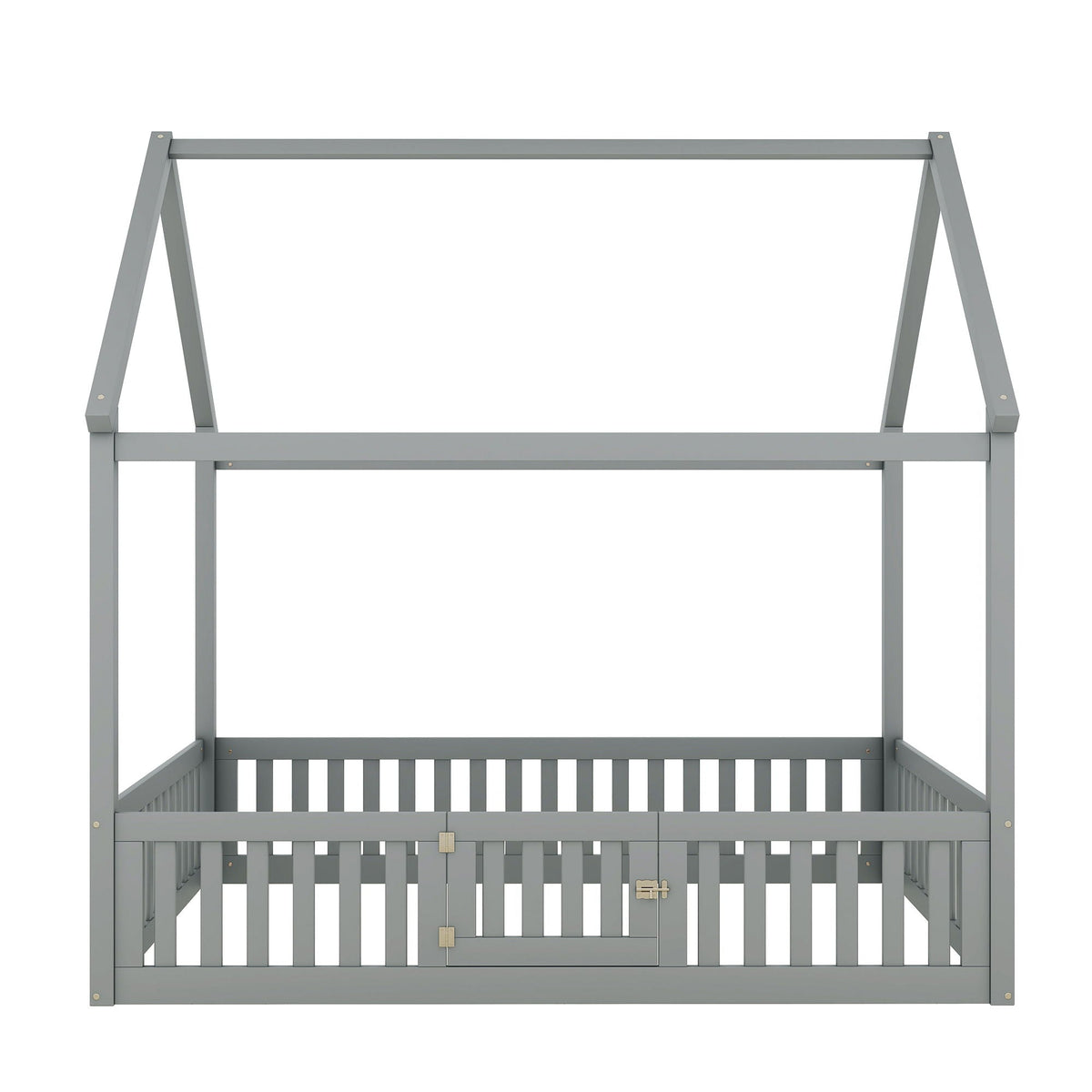 Wood House Bed With Fence And Door gray finish platform bed frame on Tampa Home & Garden Store