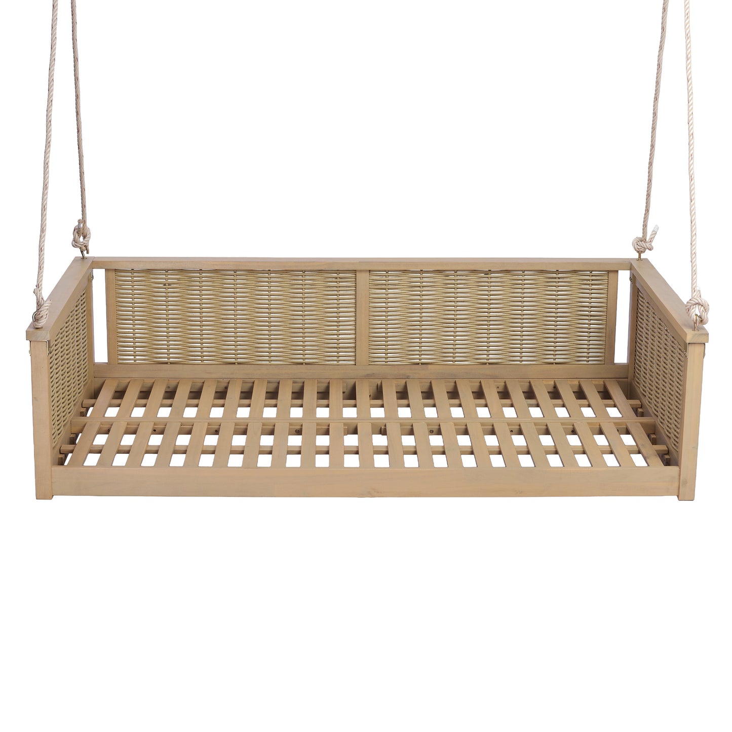 TOPMAX outdoor solid wood twin-size swing bed with natural finish and rope suspension on Tampa Home & Garden Store