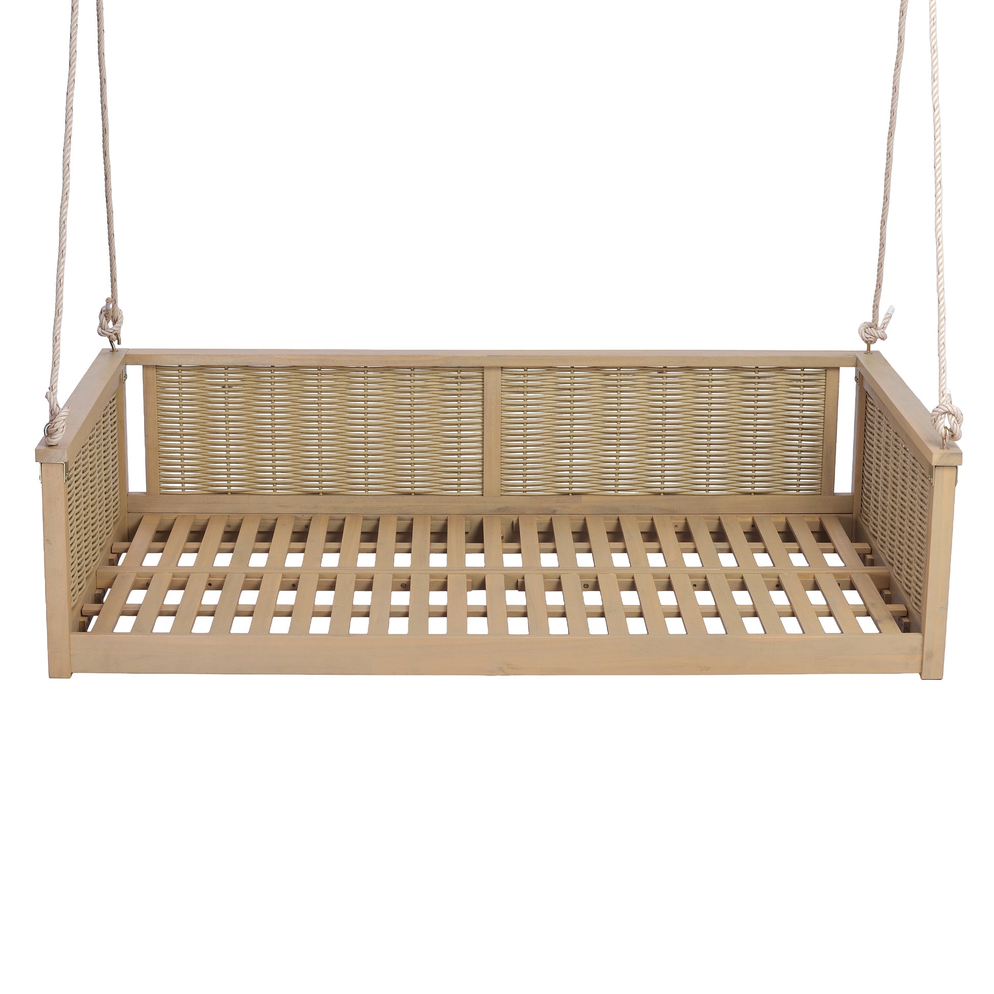 TOPMAX outdoor solid wood twin-size swing bed with natural finish and rope suspension on Tampa Home & Garden Store