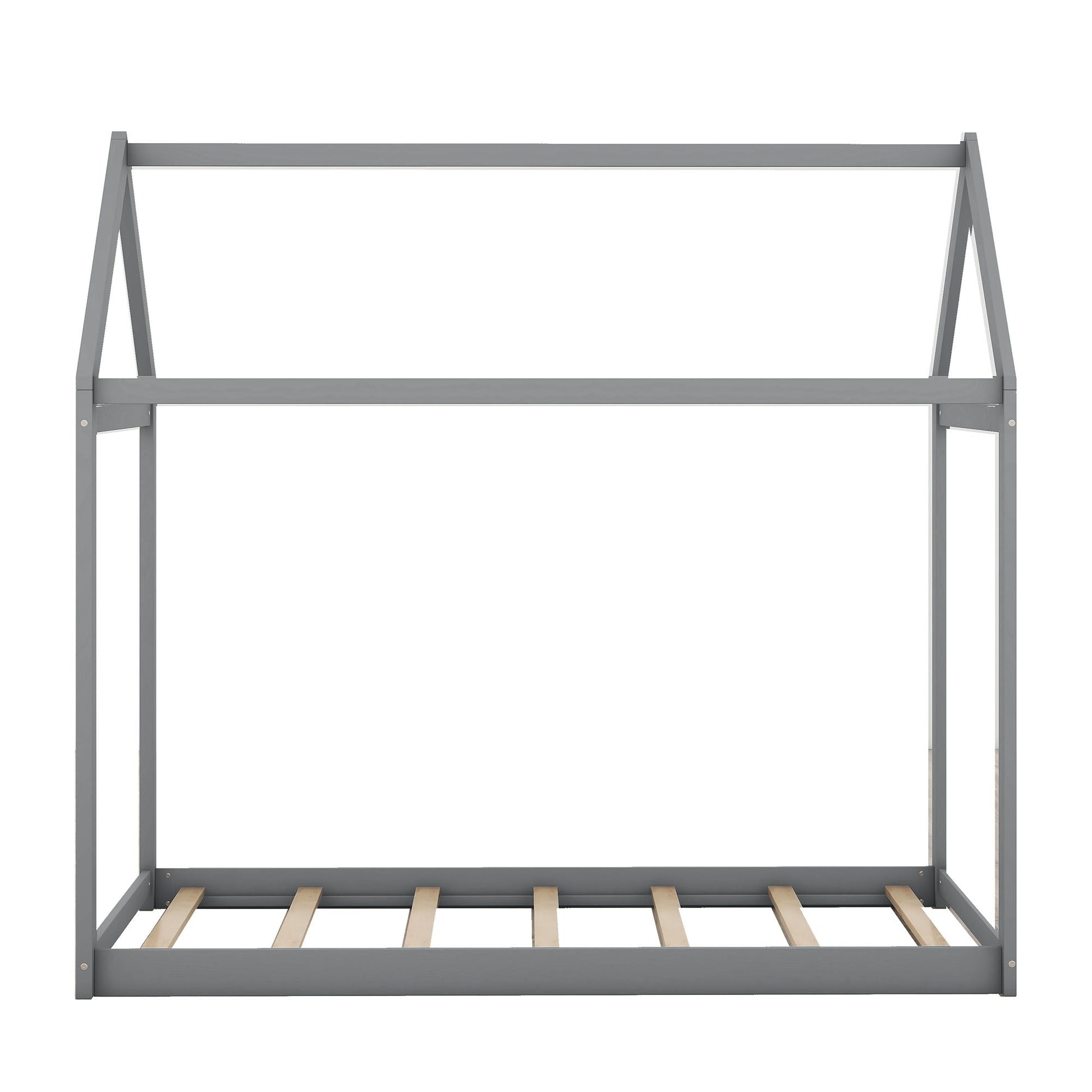 Wooden House Shaped Platform Bed frame in gray with natural wood slats HouseOfZazla on Tampa Home & Garden Store