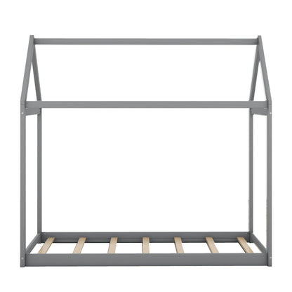 Wooden House Shaped Platform Bed frame in gray with natural wood slats HouseOfZazla on Tampa Home & Garden Store