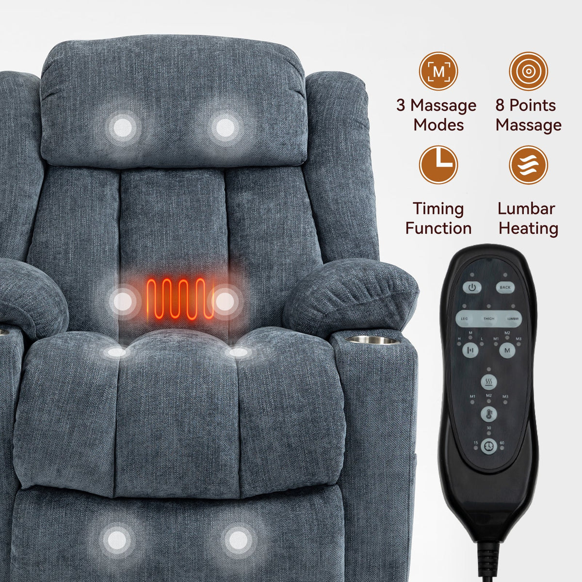 Chenille and power lift recliner with heating