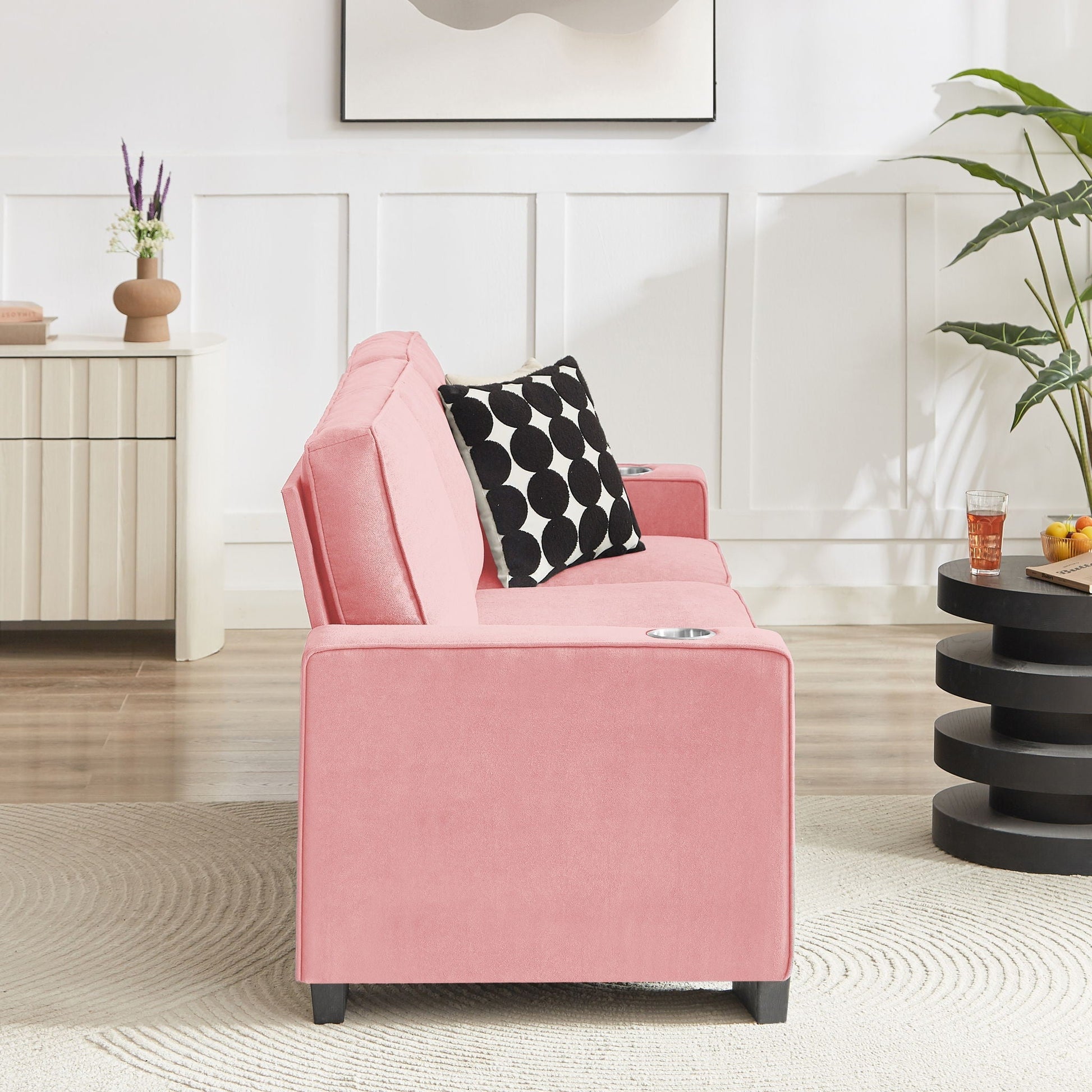 Modern Snowfleece 3 Seater Pink Sofa with Cup Holders by HouseOfZazla on Tampa Home & Garden Store