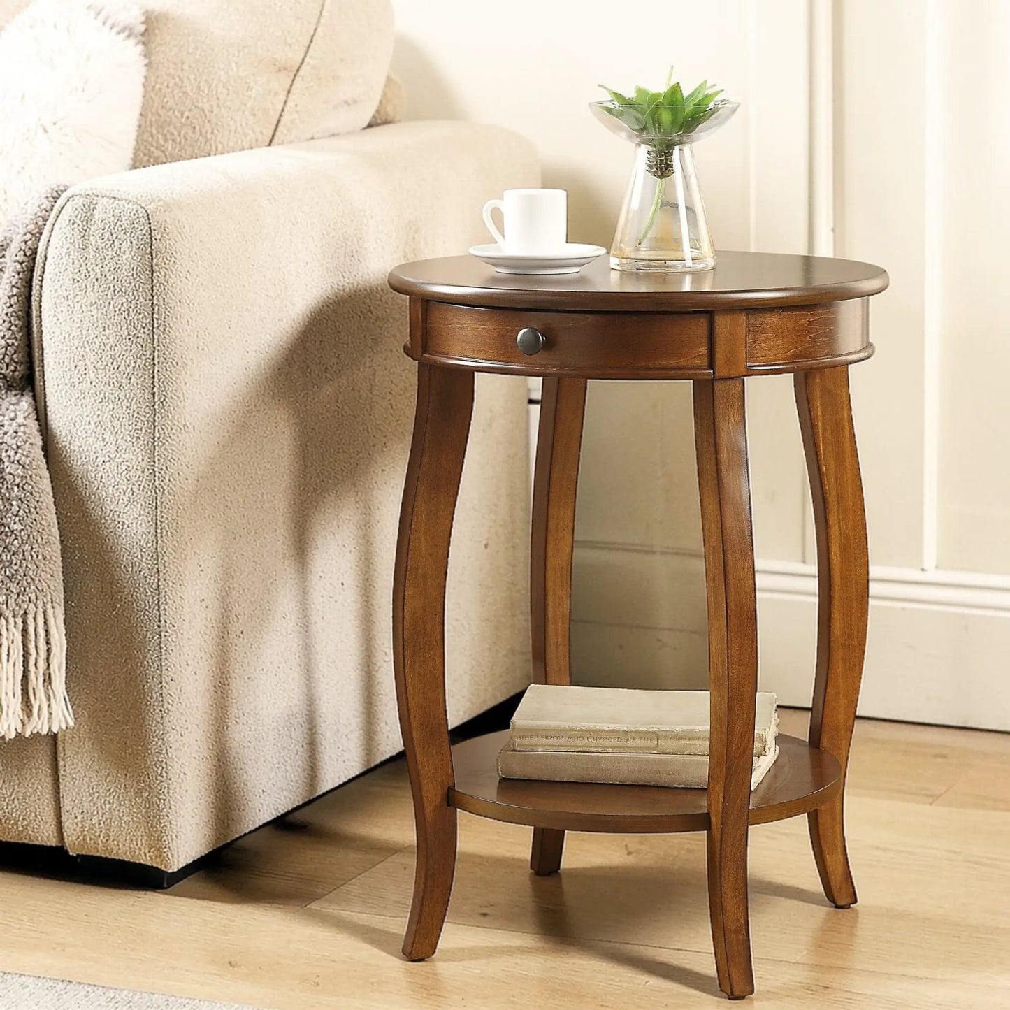 Alysa Walnut Accent Table With Round Top