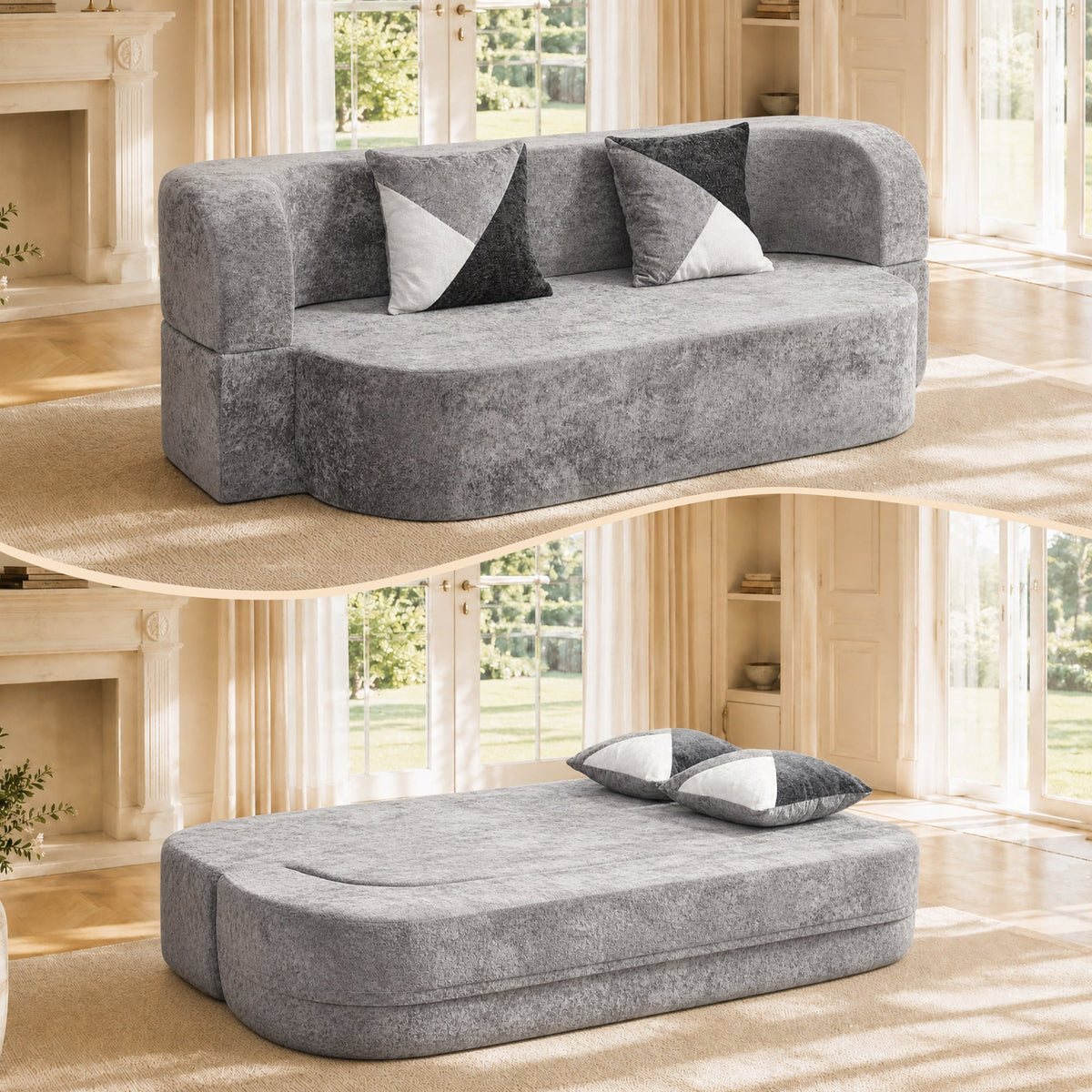 Convertible Eggshell Sofa Bed for Small Spaces