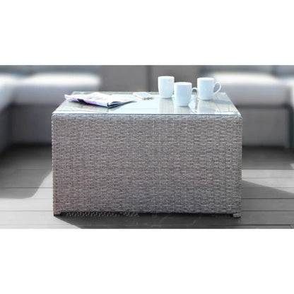 Coffee Table Stylish glass-top wicker table with three white mugs by Unique Piece Furniture on Tampa Home & Garden Store