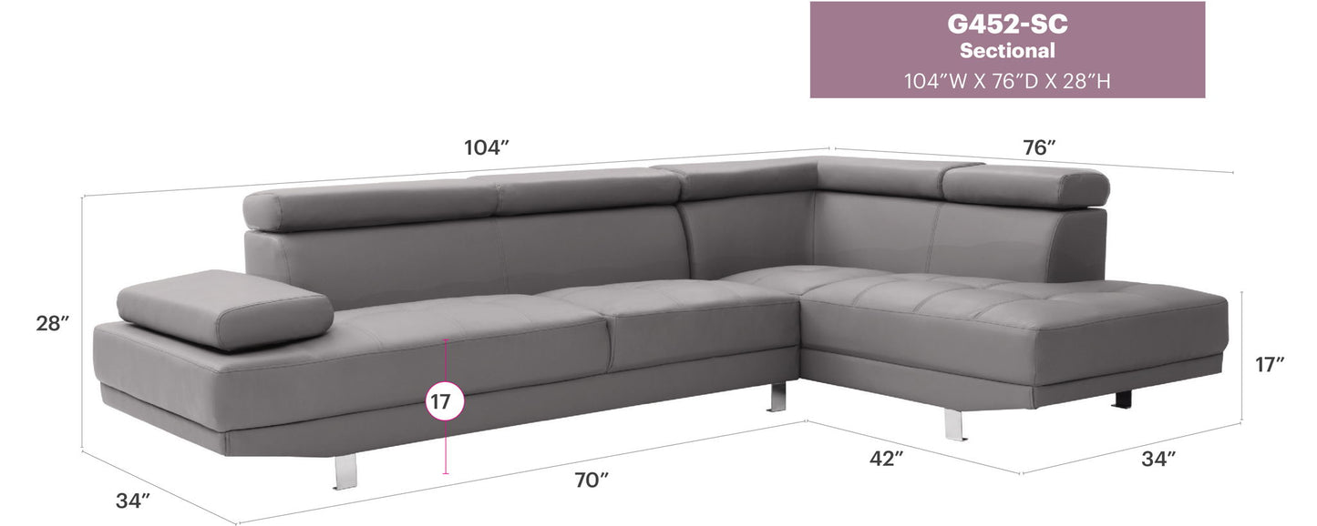 Riveredge Comfort Sectional gray bonded leather by HouseOfZazla stationary sectional with chaise on Tampa Home & Garden Store