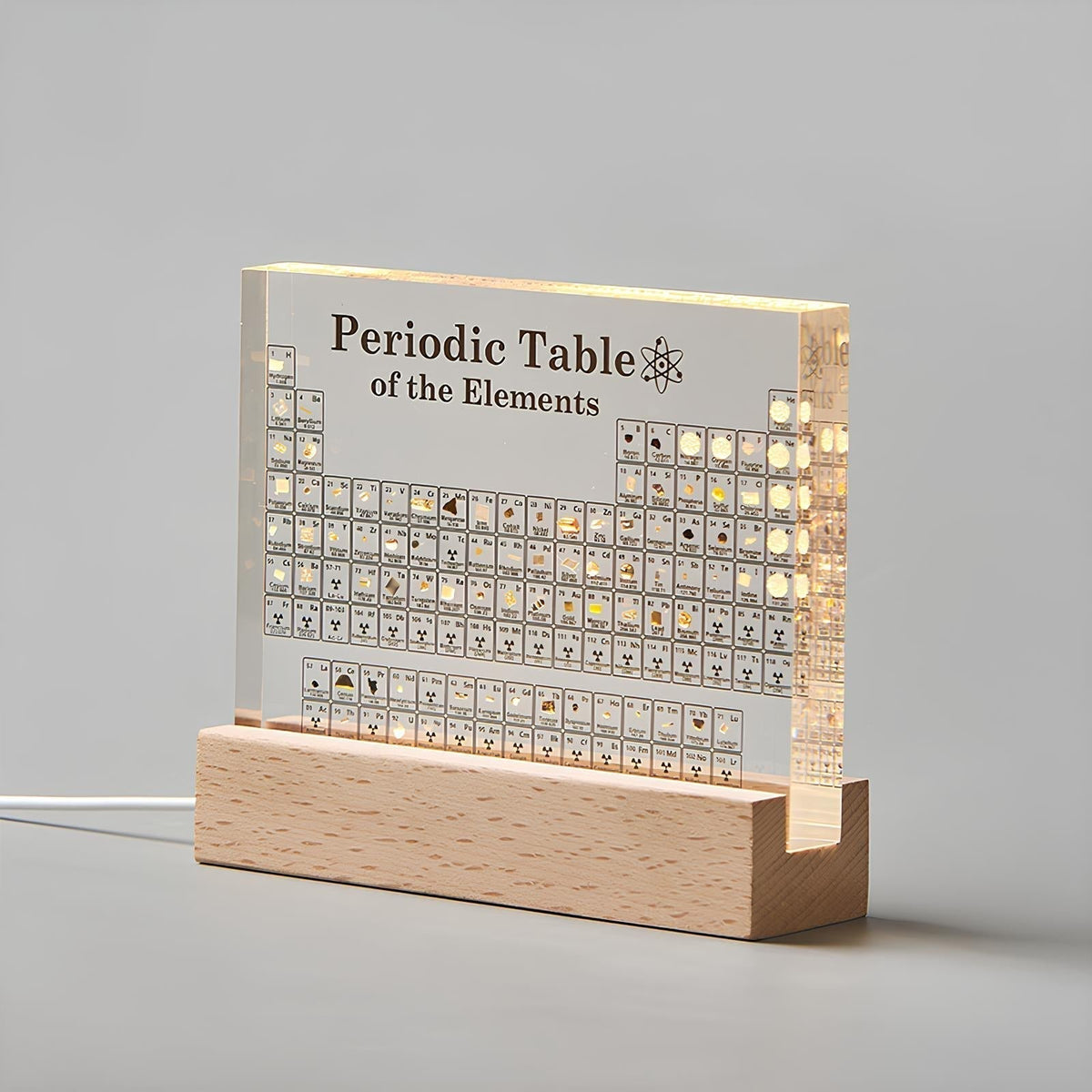 LED Periodic Table Element Display visual artwork with illuminated grid on a wooden base on Tampa Home & Garden Store