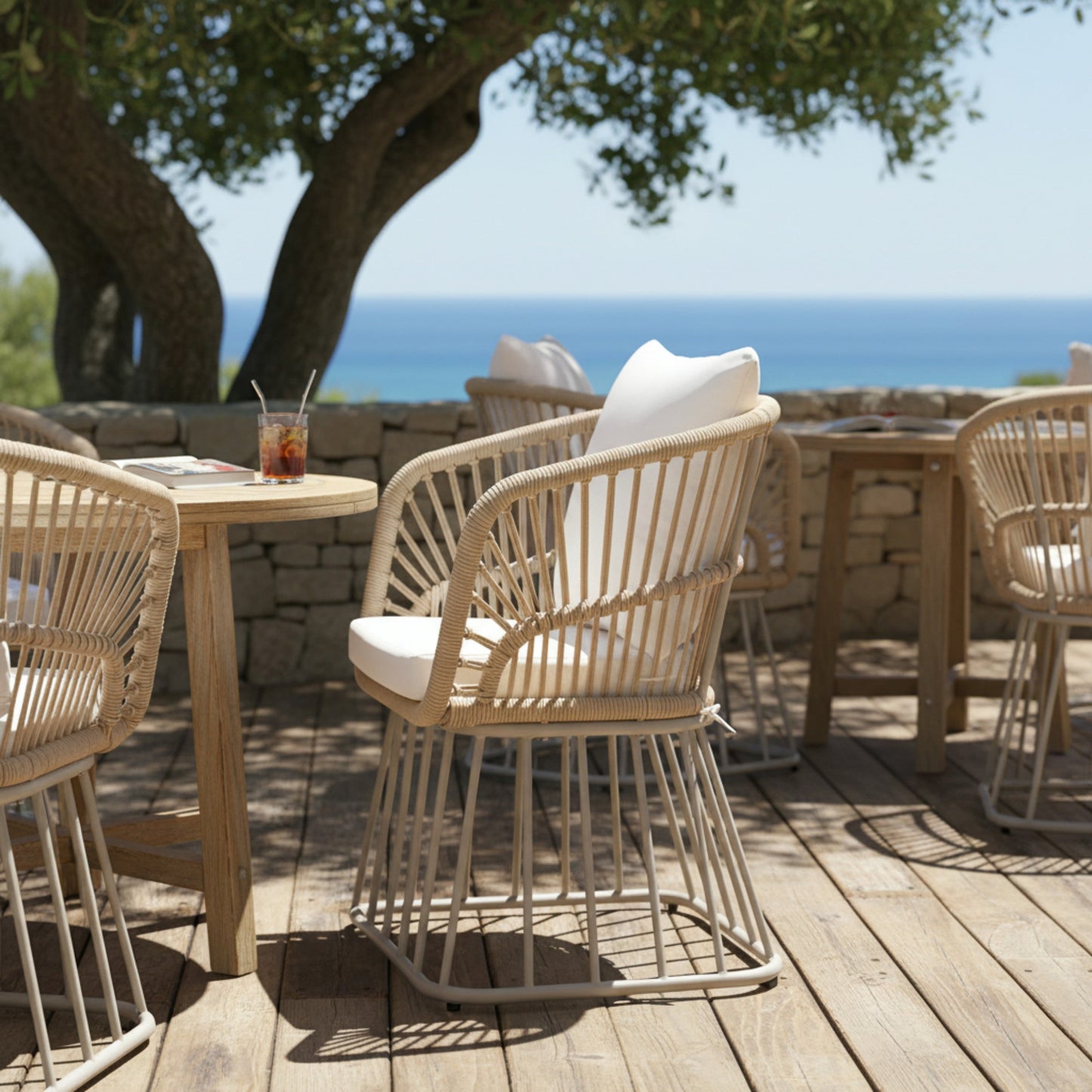 Teak Wicker Outdoor Dining Chair and Steel Frame